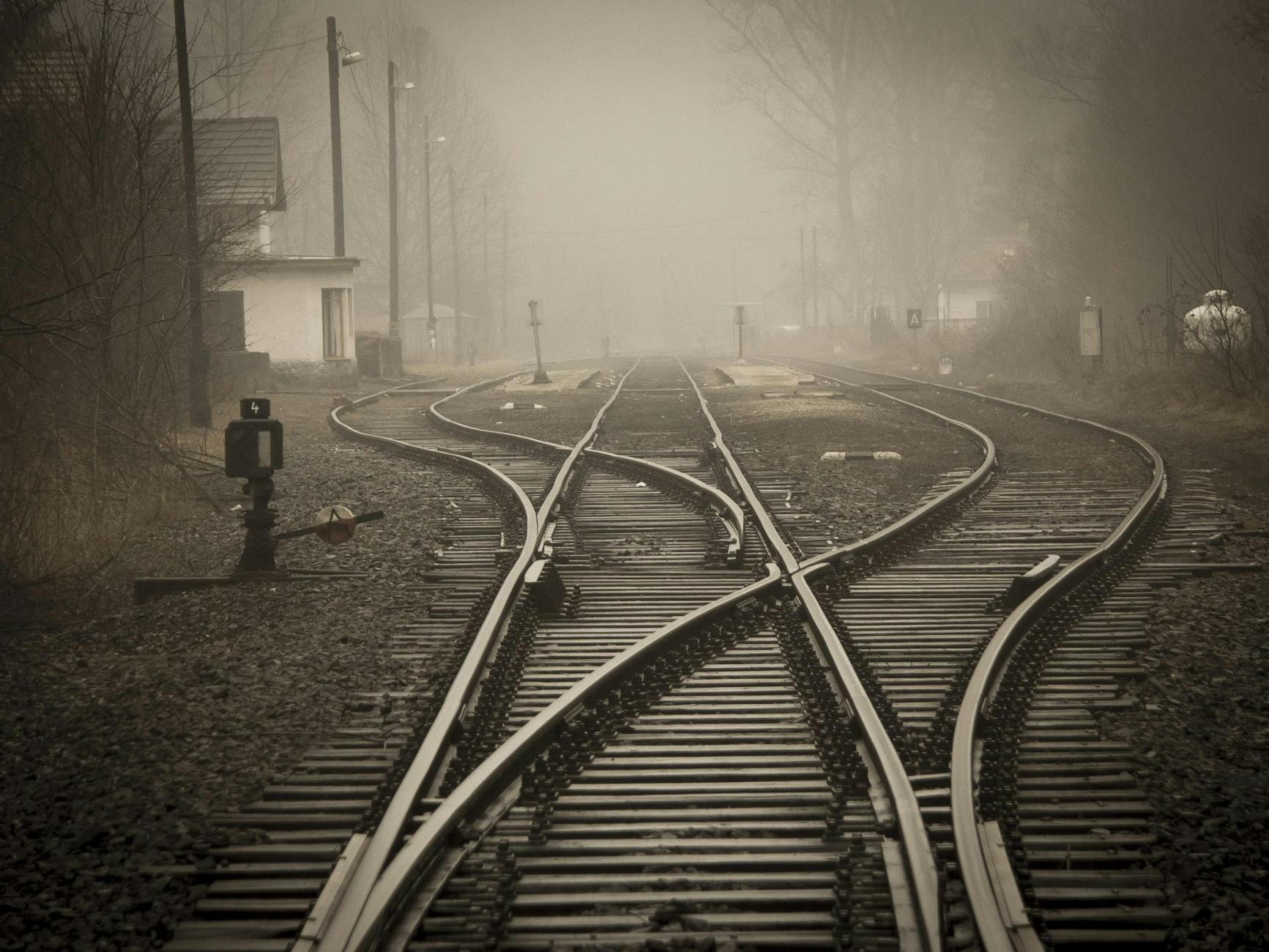 railroad tracks in city